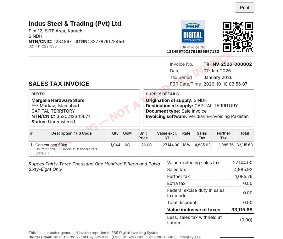 Printed A4 tax invoice