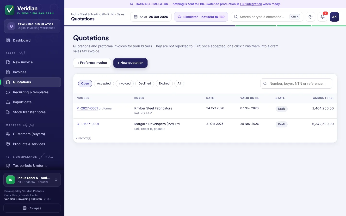 Quotations and proforma invoices