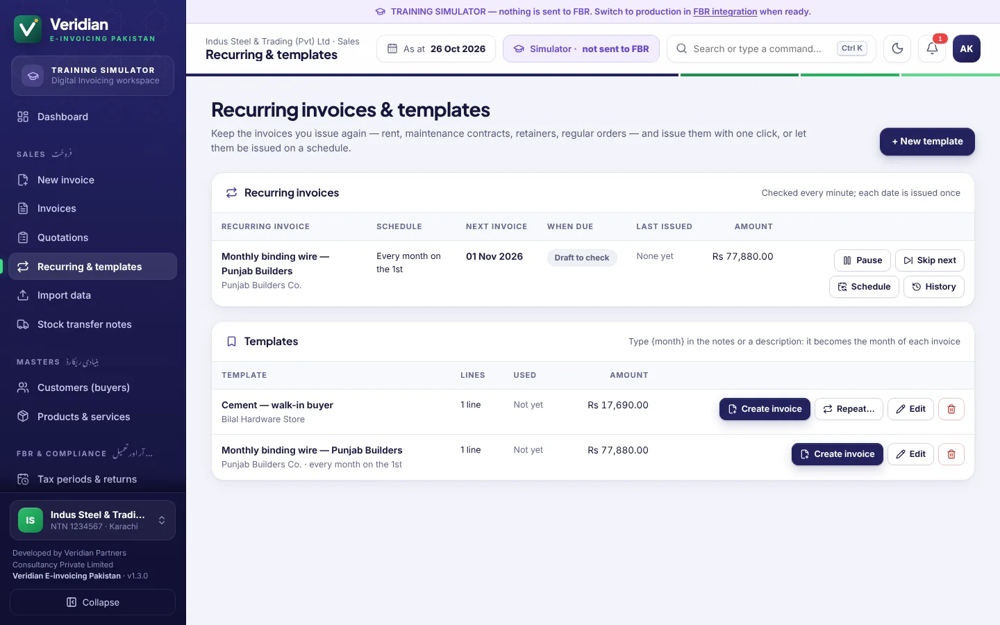 Recurring invoices and templates